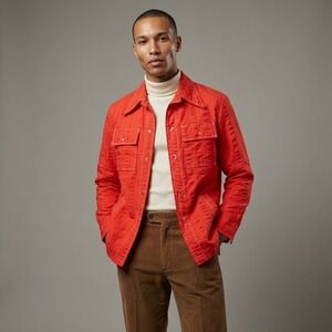 Vintage Catalina Men Action Jacket Red Textured 70s Safari Shirt Jacket Medium‎